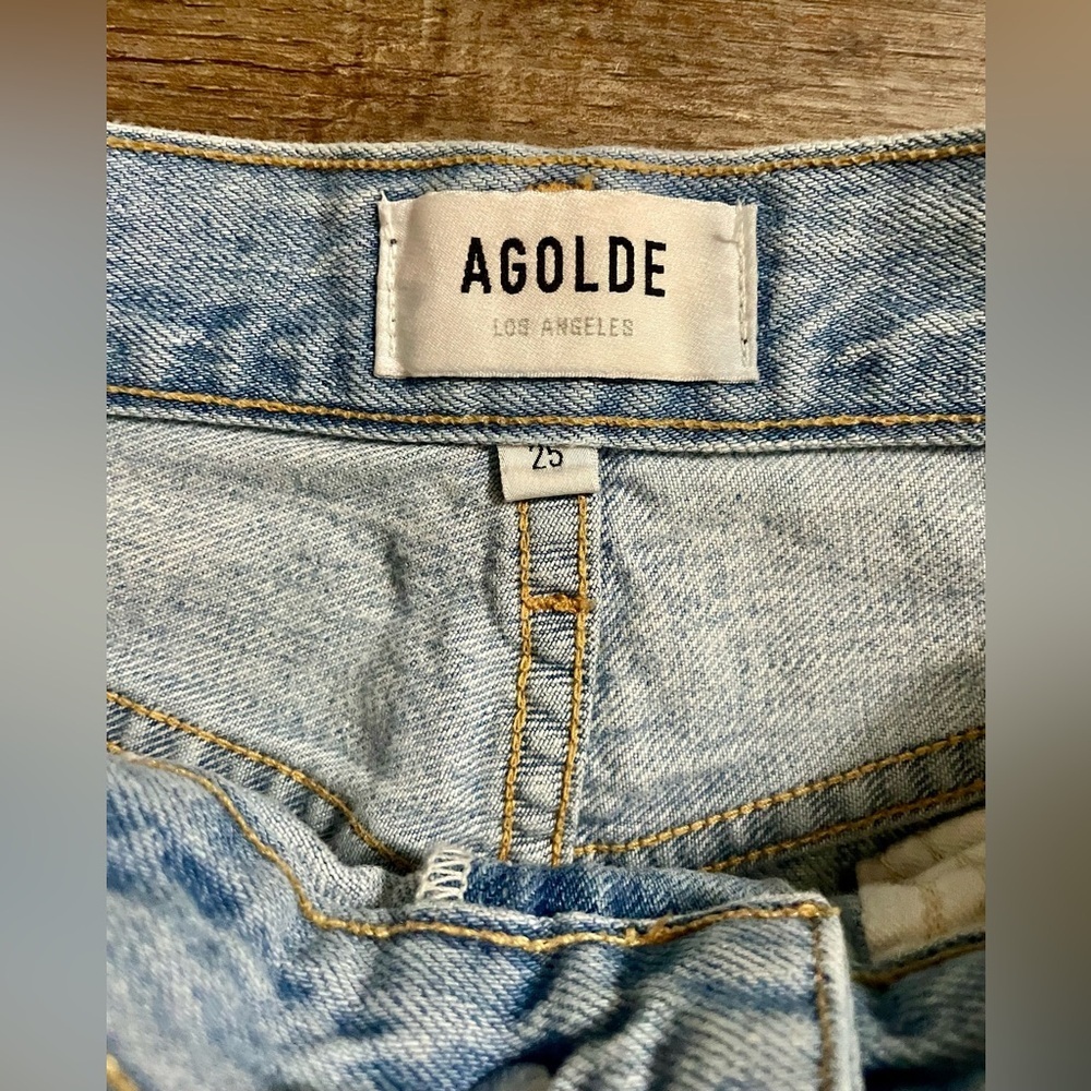 AGOLDE Jeans Women’s 25 Riley High Rise Straight Leg Crop? Denim Blue Distressed - Picture 7 of 10